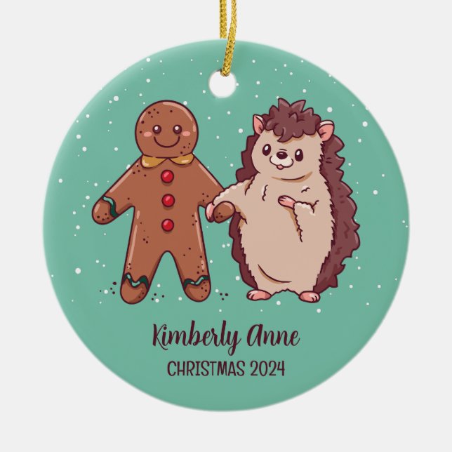 Niedlicher Igel Weihnachtsfest Keramik Ornament (Vorne)