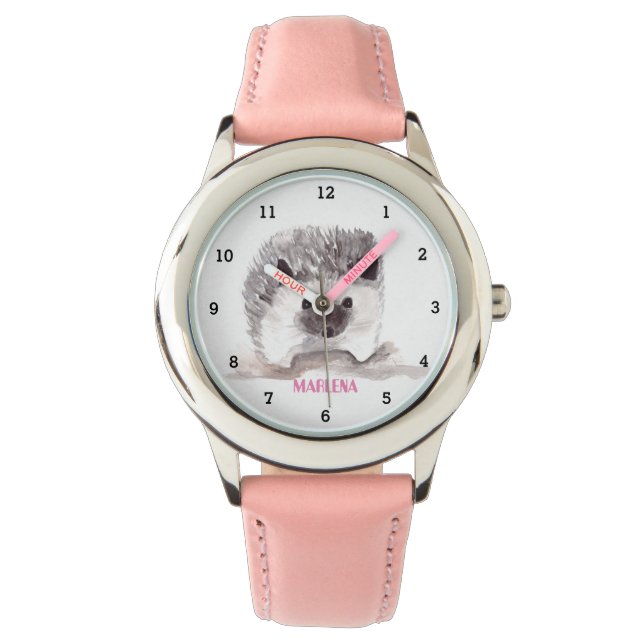 Niedlicher Igel Wildtiere Kinder Wasserfarbe Armbanduhr (Vorderseite)