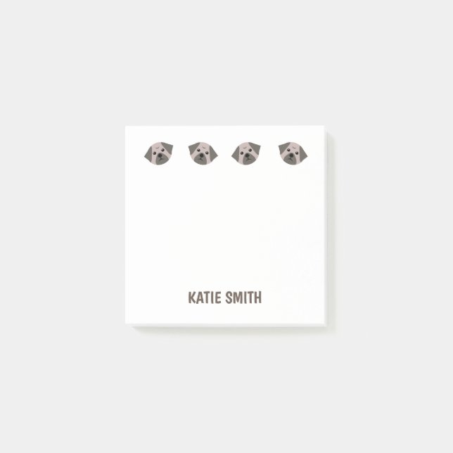 Niedlicher Illustrierter Mops Paw Post-it Klebezettel (Vorderseite)