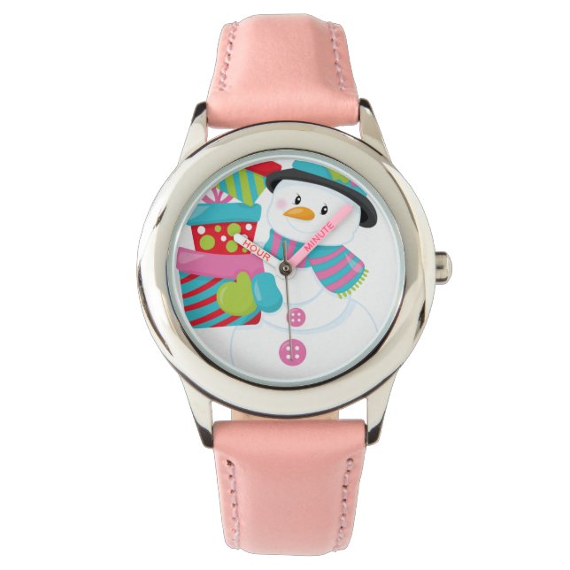 Niedlicher Illustrierter Schneemann-Holding-Stack Armbanduhr (Vorderseite)