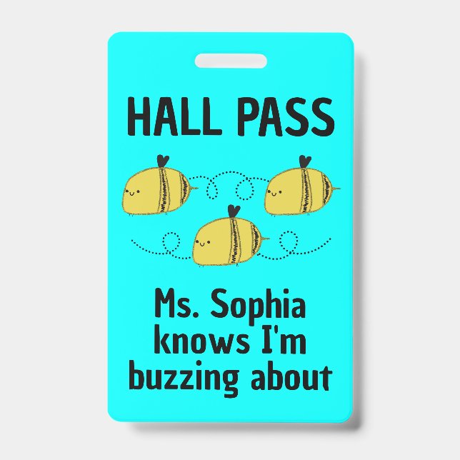 Niedlicher, individuell anpassbarer Hall Pass Bumb Ausweis (Vorderseite)
