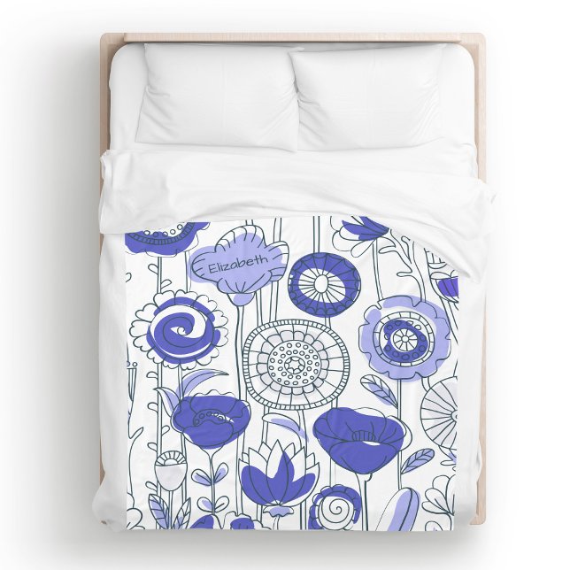 Niedlicher Individuelle Name Abstrakt Blütenblau L Fleecedecke (Cute Custom Name Abstract Floral Blue Purple Artsy Fleece Blanket)
