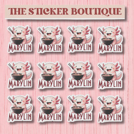 Niedlicher Individuelle Name Axolotl Eating Noodle Aufkleber