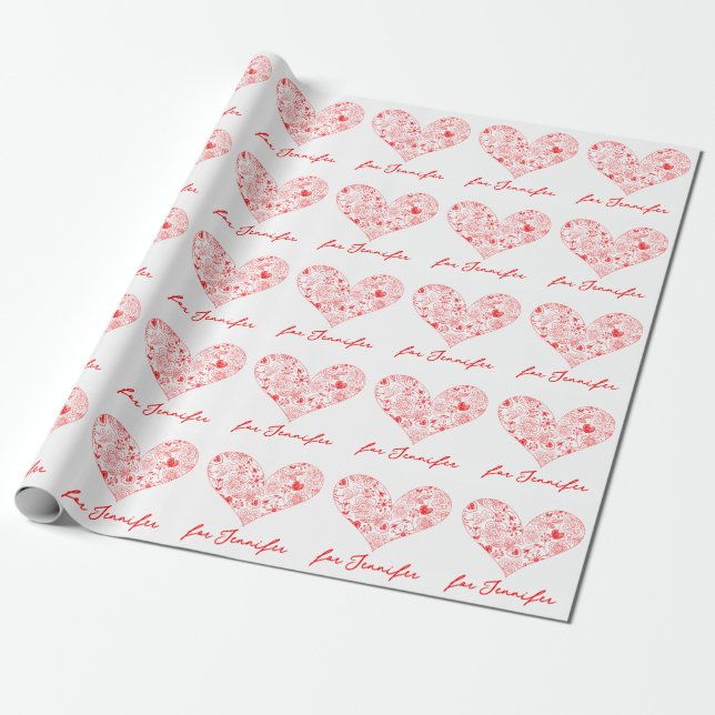Niedlicher Individuelle Name des Roten Valentins Geschenkpapier (Ungerollt)