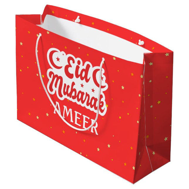 Niedlicher Individuelle Name Eid Mubarak Eid Gesch Große Geschenktüte (Rückseite Schrägansicht)