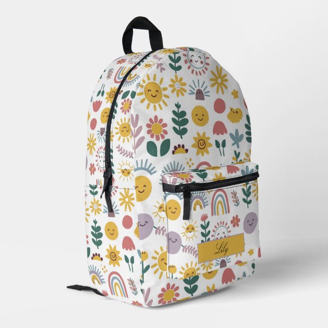 Niedlicher Individuelle Name für Mädchen: Sun & Bl Bedruckter Rucksack (Rückseitige Ecke links)
