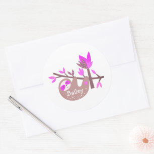 Niedlicher Individuelle Name Koala Bear Pink Bambu Runder Aufkleber