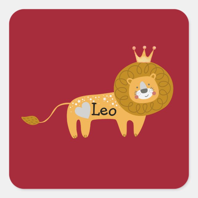 Niedlicher Individuelle Name Löwe mit Kronen & Her Quadratischer Aufkleber (Vorderseite)