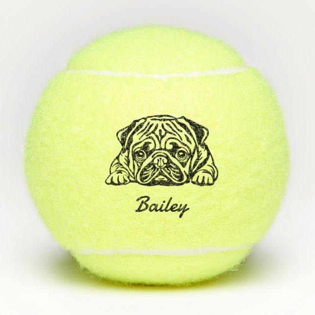 Niedlicher Individuelle Name Mops Dog Toy Tennisbälle (Vorderseite)