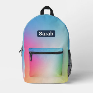 Niedlicher individuelle Name Regenbogenpuffer Bedruckter Rucksack