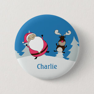 Niedlicher individuelle Name Santa & Reindeh Button