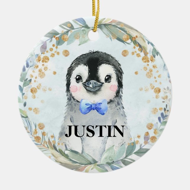 Niedlicher Individuelle Name Wasserfarbener Pingui Keramik Ornament (Vorne)