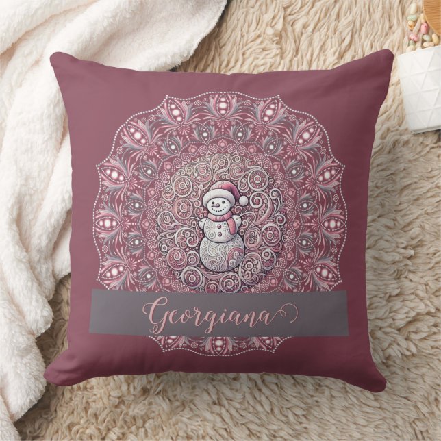 Niedlicher Individuelle Name Whimsical Pink Snowma Kissen (Decke)