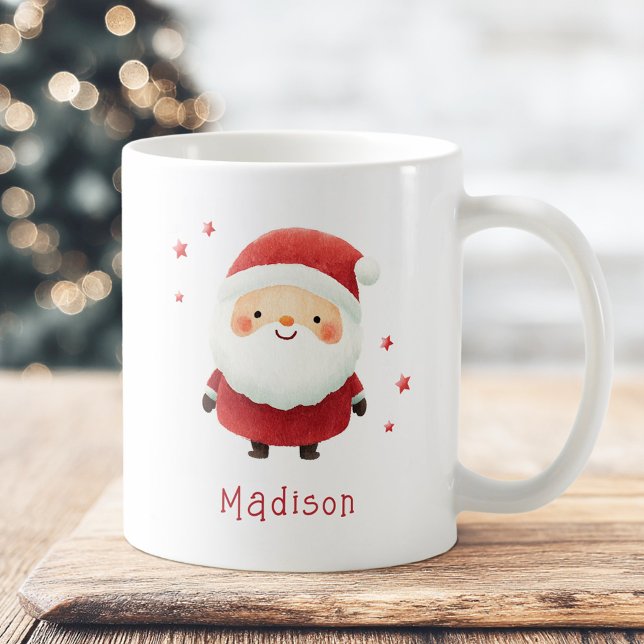 Niedlicher individuelle Name zur Santa Aquarell-Il Kaffeetasse (Cute Santa watercolor illustration custom name Coffee Mug)