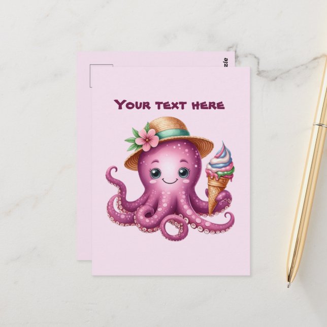 Niedlicher, individueller Strandtopus Postkarte (Vorderseite/Rückseite Beispiel)