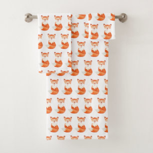 Niedlicher Ingwer Fuchs Cartoon Illustration Badhandtuch Set