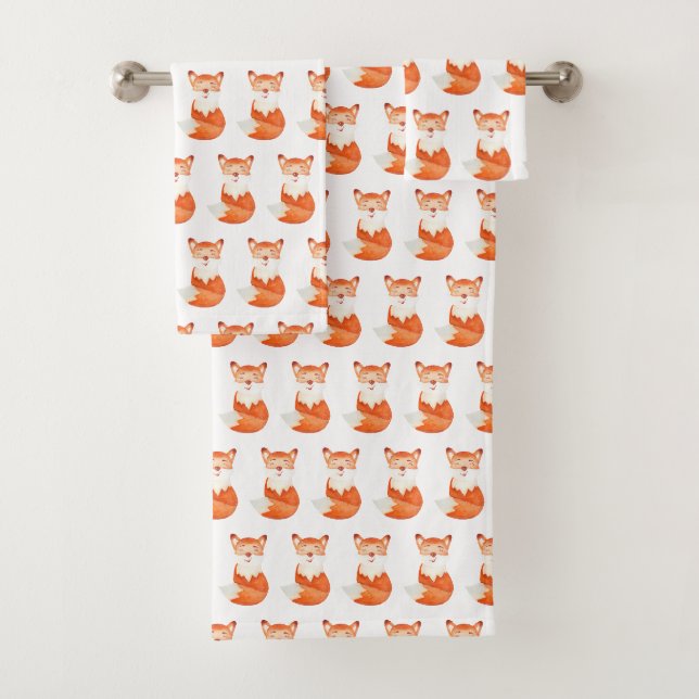 Niedlicher Ingwer Fuchs Cartoon Illustration Badhandtuch Set (Insitu)