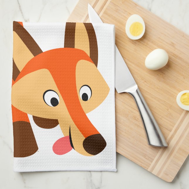 Niedlicher inquisitiver Cartoon Fox Küchentücher (Viertel Falte)