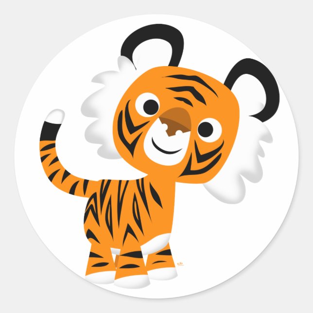 Niedlicher Inquisitiver Cartoon Tiger Sticker (Vorderseite)