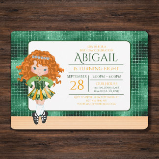 Niedlicher Irish Dance Red Hair Girl Soft Shoe Geb Einladung