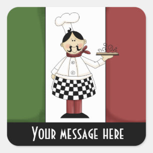 Niedlicher italienischer Pizza-Koch: Meldungsaufkl Quadratischer Aufkleber