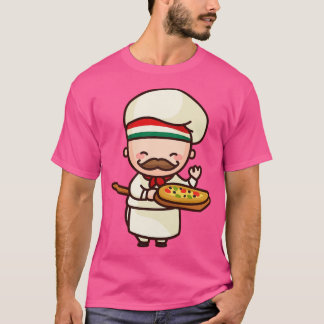 Niedlicher italienischer Pizza Koch Toon Character T-Shirt