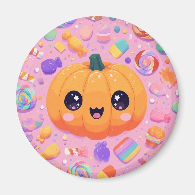 Niedlicher Jack-o-Lantern mit Candy - Magnet (Vorne)