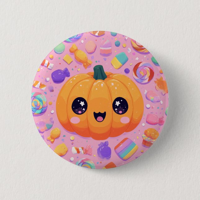 Niedlicher Jack-o-Lantern mit Candy - Schaltfläche Button (Vorderseite)
