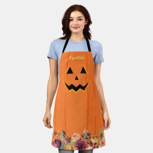 Niedlicher Jack O' Lantern Pumpkin Fall Floral Schürze