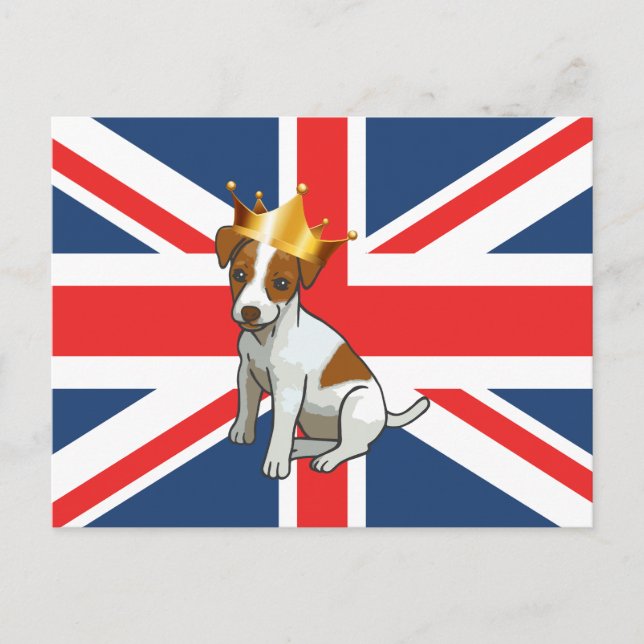 Niedlicher Jack Russell mit einem Kronen- und Unij Postkarte (Vorderseite)