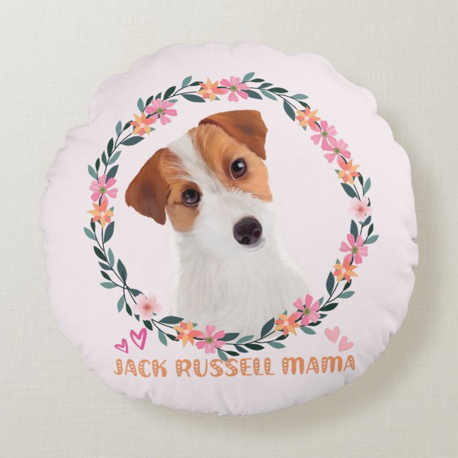 Niedlicher Jack Russell Terrier - Jack Russell Mam Rundes Kissen (Vorderseite)