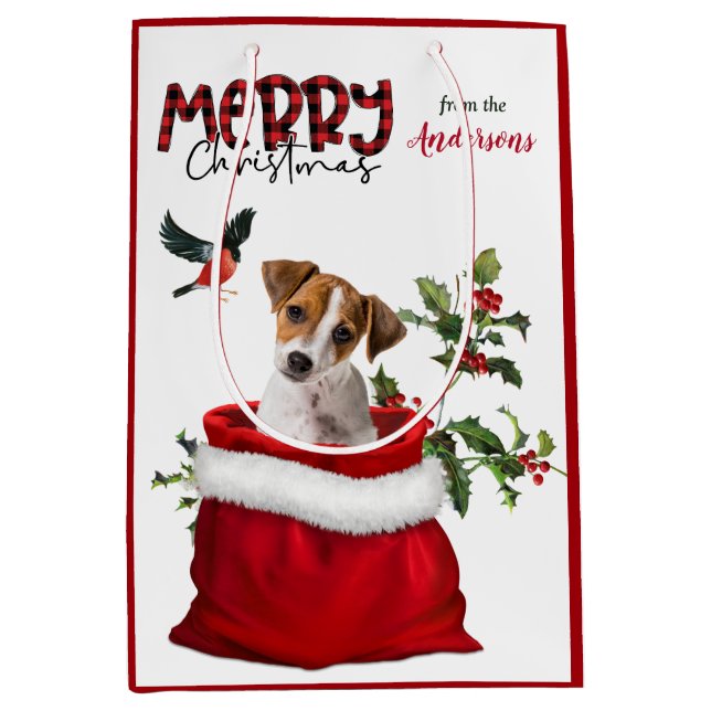 Niedlicher Jack Russell Terrier Puppy Dodge Weihna Mittlere Geschenktüte (Vorderseite)
