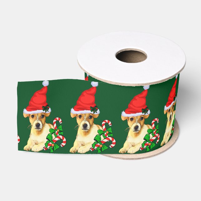 Niedlicher Jack Russell Terrier Welpe Weihnachten Ripsband (Spule)