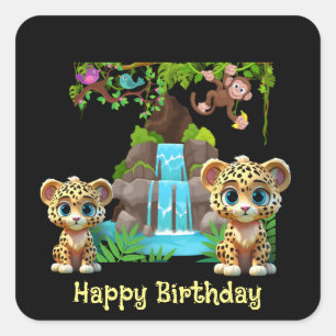 niedlicher Jaguar-Geburtstag Quadratischer Aufkleber
