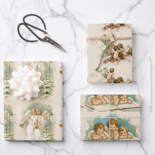 Niedlicher Jahrgang Weihnachten Viktorianische Eng Geschenkpapier Set (Vorderseite)