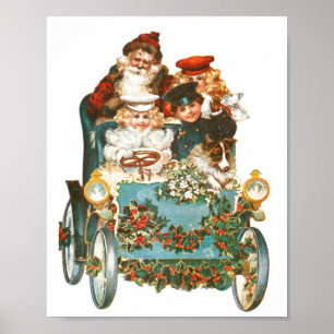 Niedlicher Jahrgangswagen   Weihnachtsfeiertage Poster