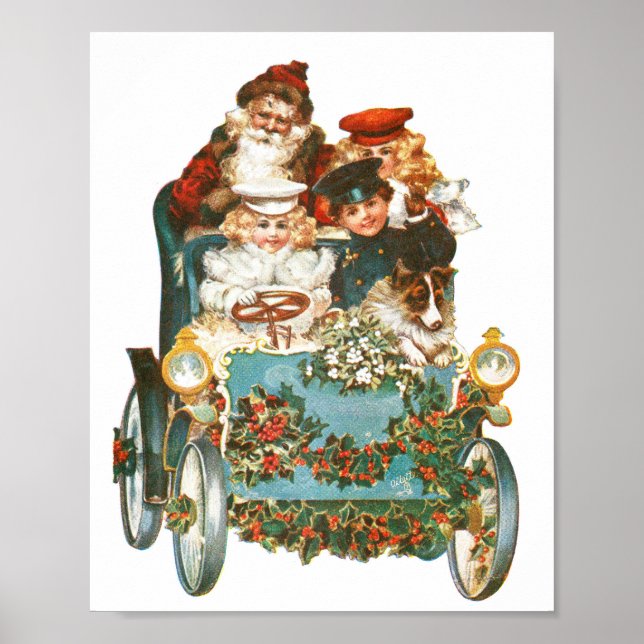 Niedlicher Jahrgangswagen | Weihnachtsfeiertage Poster (Vorne)