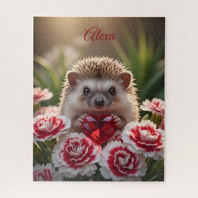 Niedlicher Januar-Igel mit Granatherz (Vertikal)
