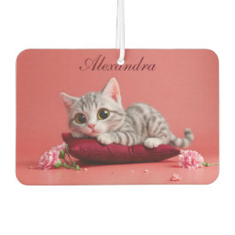 Niedlicher Januar Katze mit Nelken Autolufterfrischer