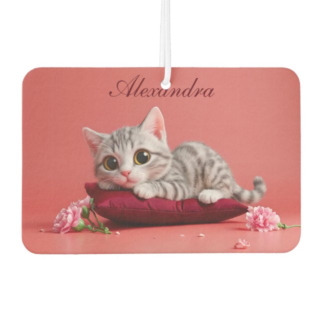 Niedlicher Januar Katze mit Nelken Autolufterfrischer (Vorderseite)