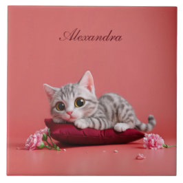 Niedlicher Januar Katze mit Nelken Fliese