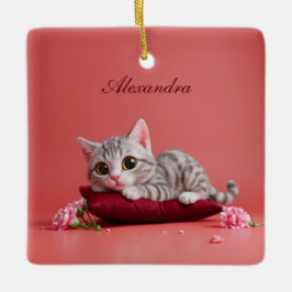 Niedlicher Januar Katze mit Nelken Keramikornament