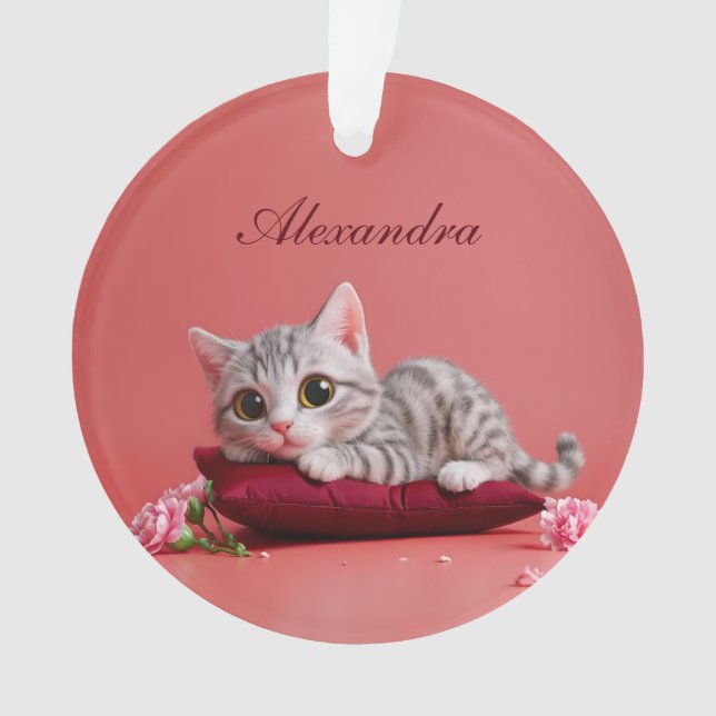 Niedlicher Januar Katze mit Nelken Ornament (Vorderseite)