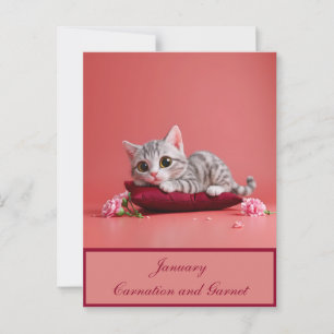 Niedlicher Januar Katze mit Nelken Postkarte