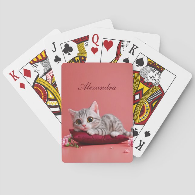 Niedlicher Januar Katze mit Nelken Spielkarten (Rückseite)