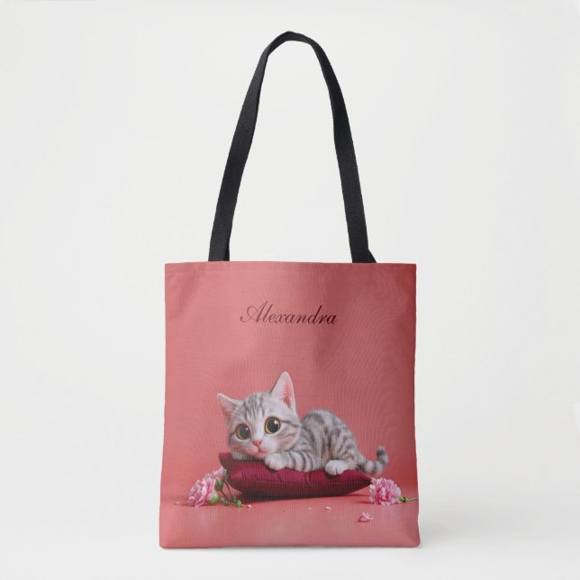 Niedlicher Januar Katze mit Nelken Tasche (Vorderseite)