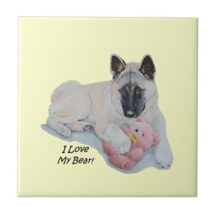 Niedlicher Japaner Akita und Teddybärnrealistkuns Fliese