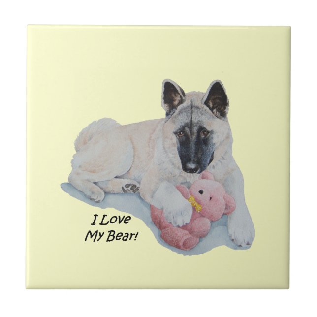 Niedlicher Japaner Akita und Teddybärnrealistkunst Fliese (Vorderseite)