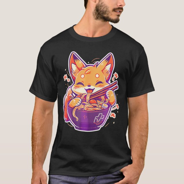 Niedlicher Japanischer Anime Kawaii Fox Eating Ram T-Shirt (Vorderseite)