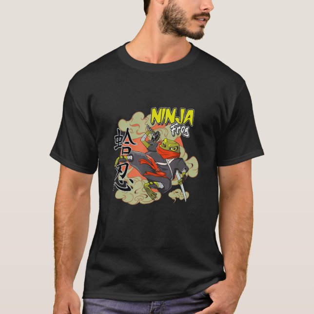 niedlicher japanischer Frosch in Ninja-Kostüm mit  T-Shirt (Vorderseite)